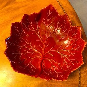 Red leaf shaped dish.